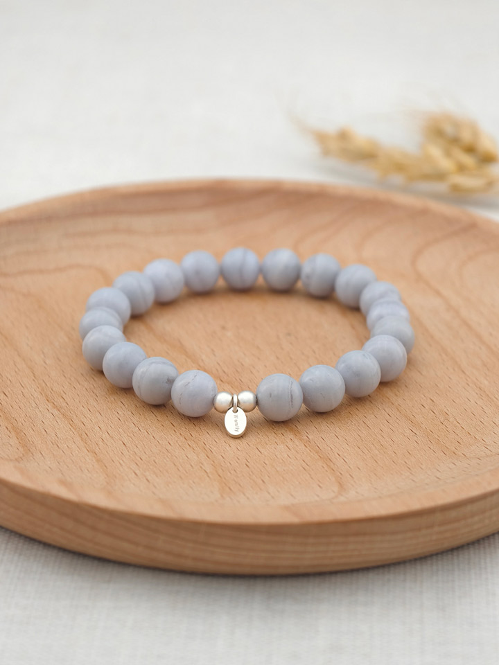 Bracelet en Agate Dentelle Bleue et Argent Sterling 925