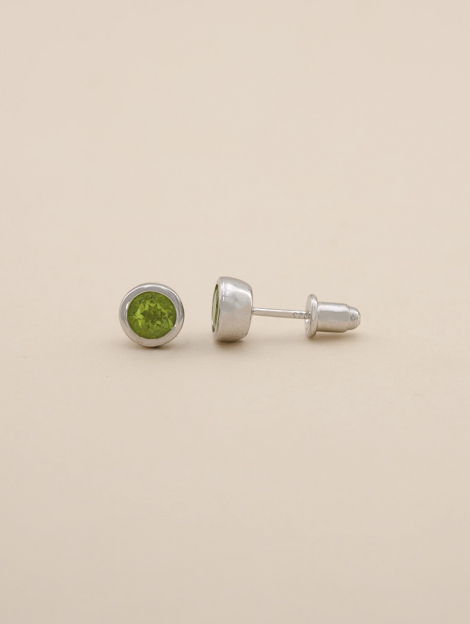Natural Peridot Bezel Set Solitaire S925 Stud Earrings