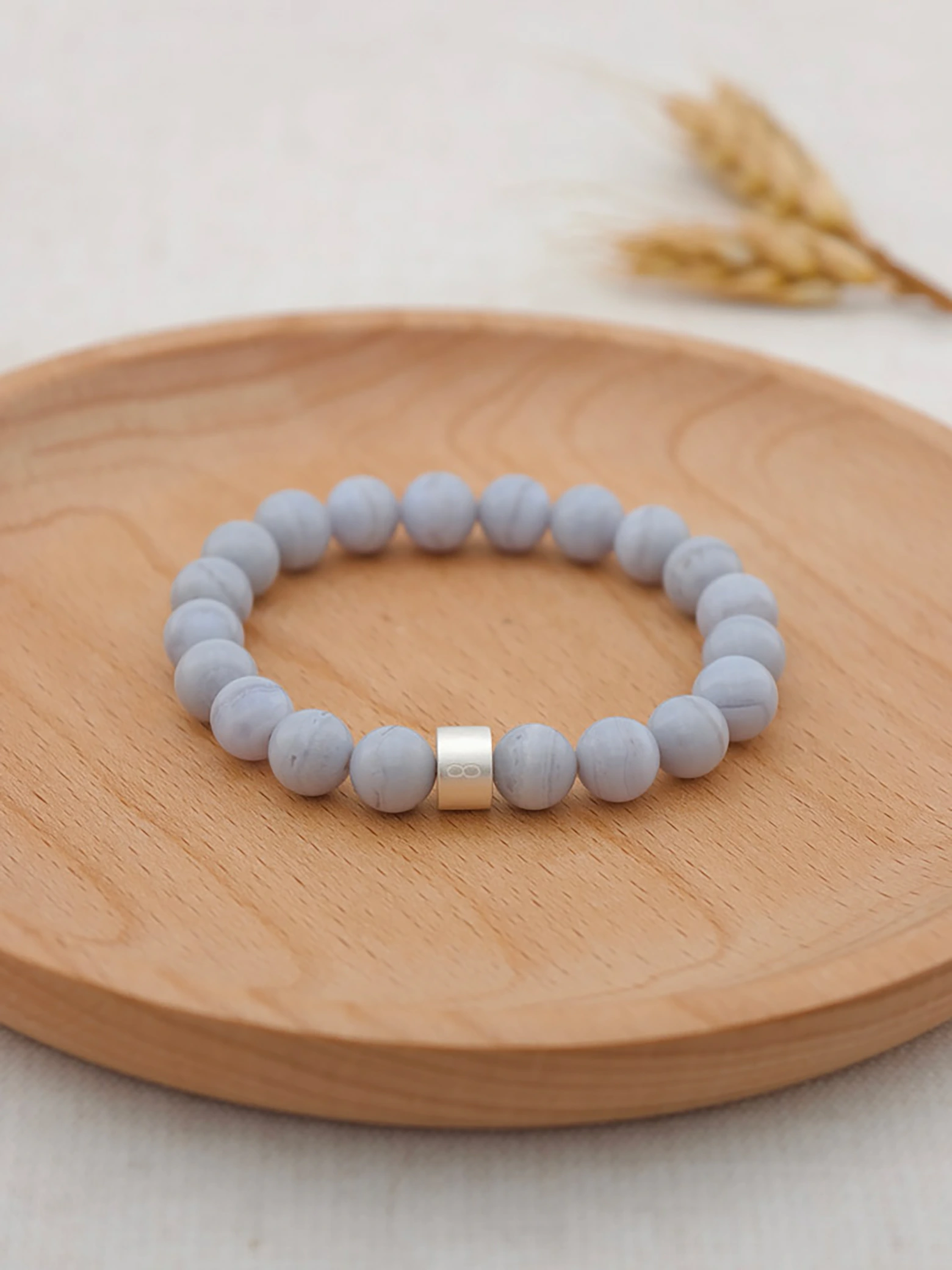 Blue Lace Agate Energy Bracelet with 925 Silver Tubes