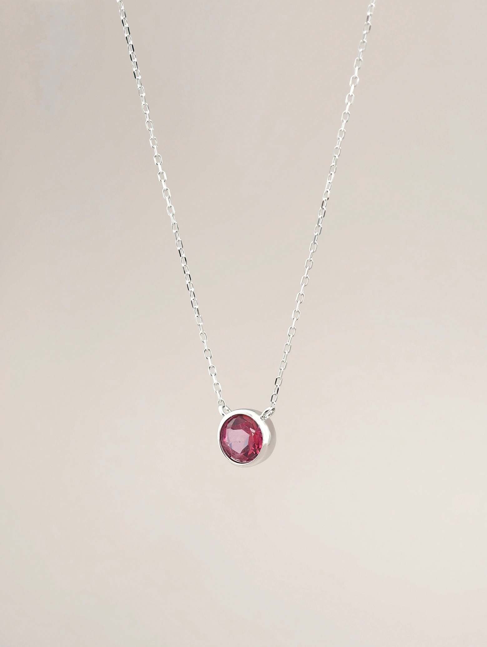 Collar Colgante Solitario Topacio Rosa Natural Engaste Bisel Plata 925