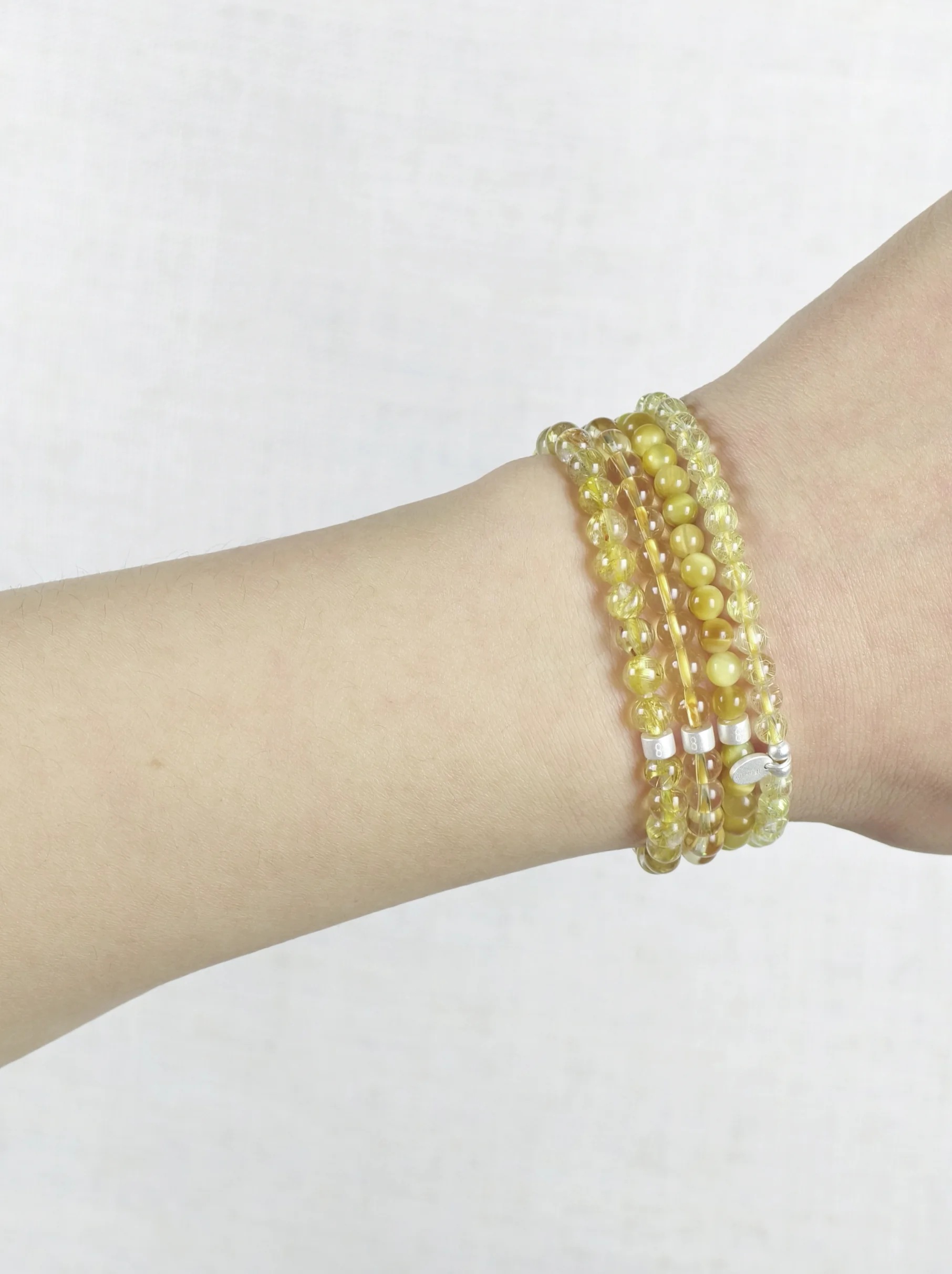 Golden Power Gemstone & 925 Silver Bracelet Stack