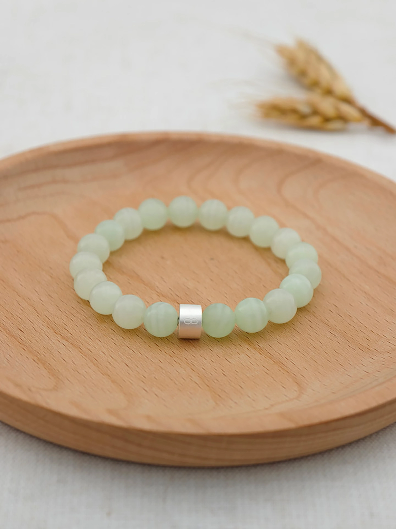 Pulsera de Ágata Verde de Bandas con Tubos de Plata 925