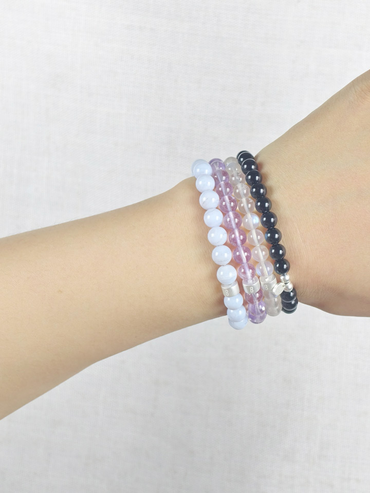 Calm Stability Gemstone & 925 Silver Bracelet Stack