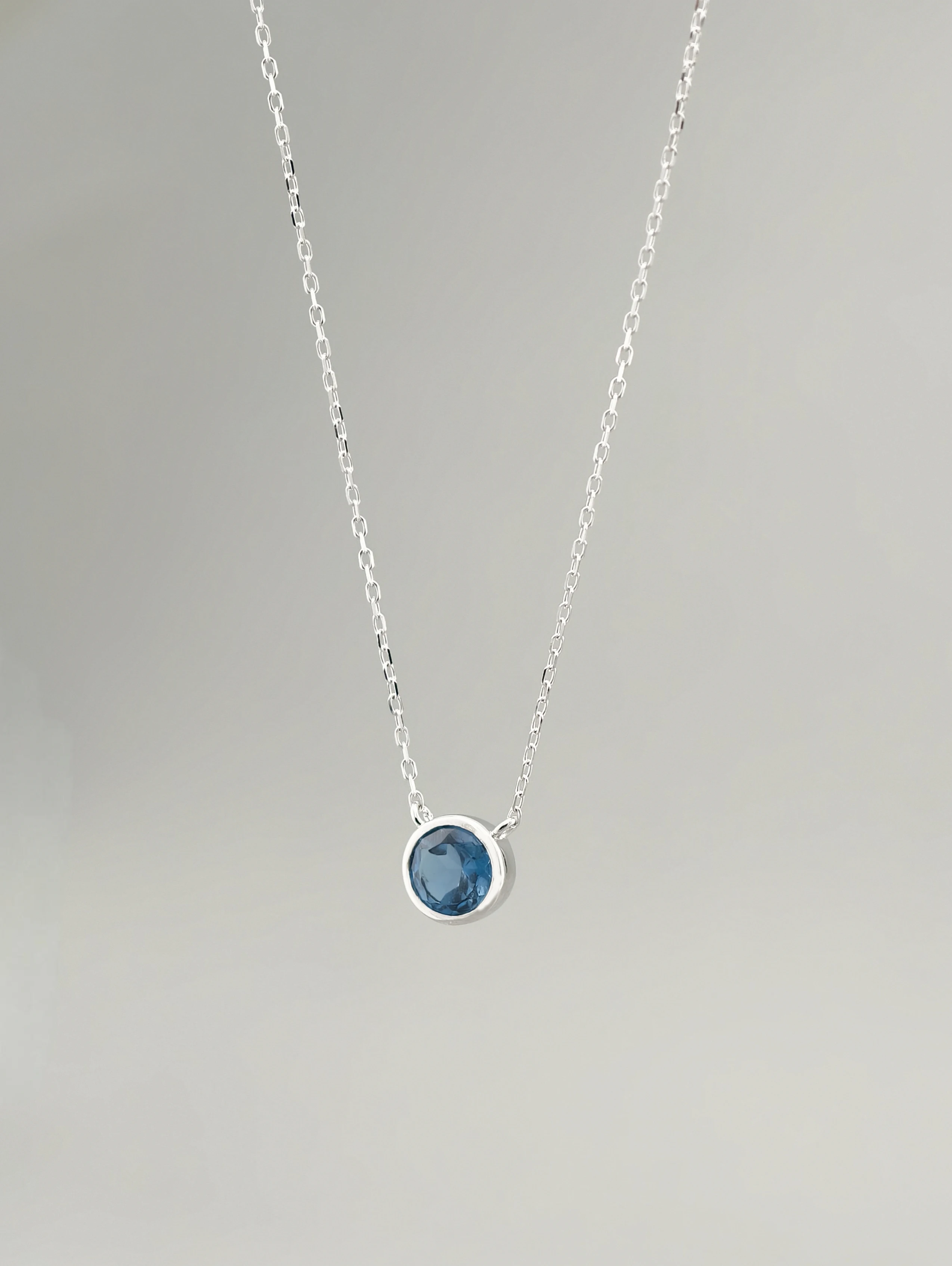 Natural London Blue Topaz Bezel Solitaire Pendant Necklace S925