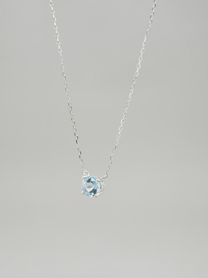 Natural Aquamarine 4-Prong Solitaire Pendant Necklace S925