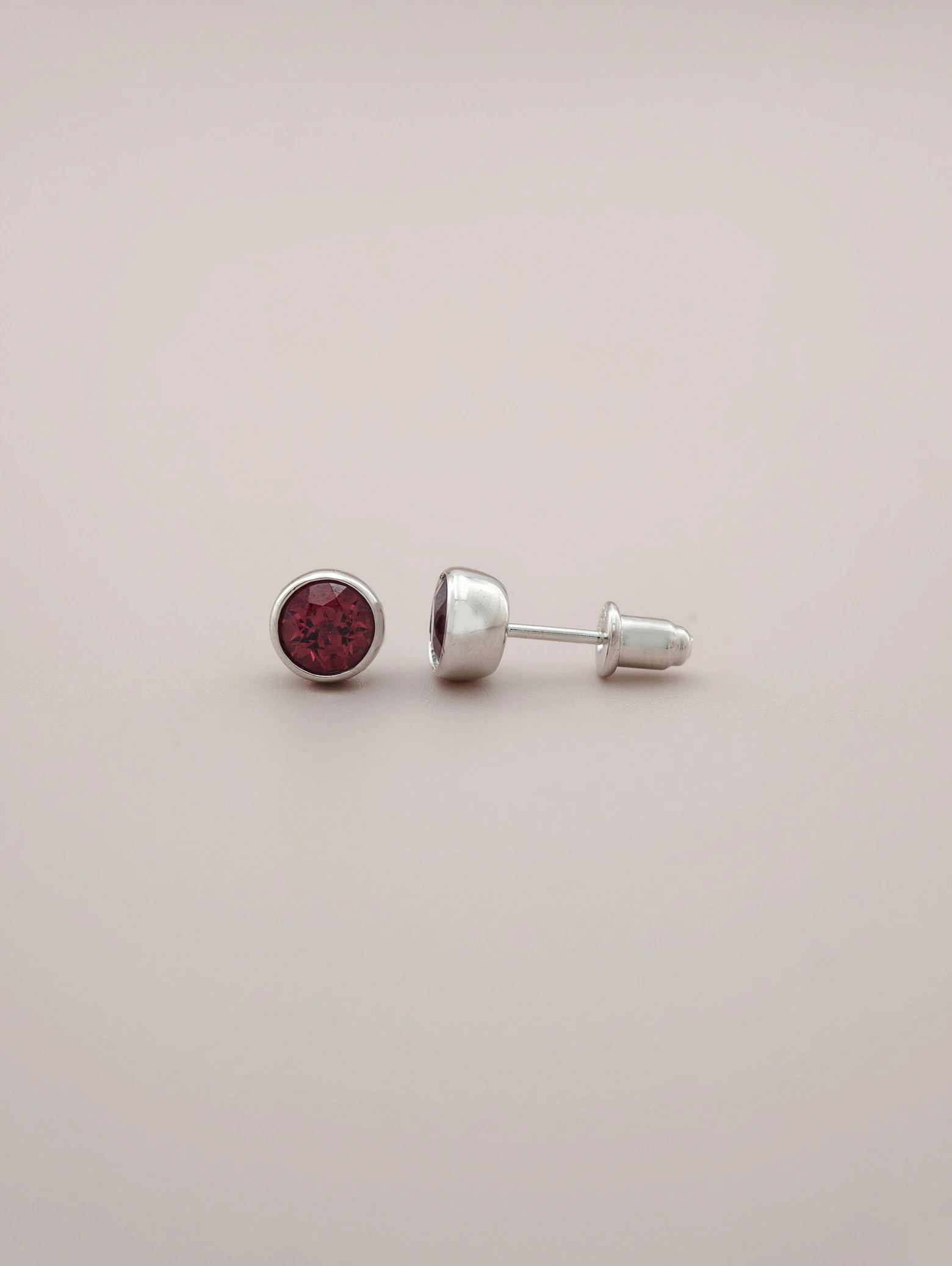 Natural Pyrope Garnet Bezel Set Solitaire S925 Stud Earrings