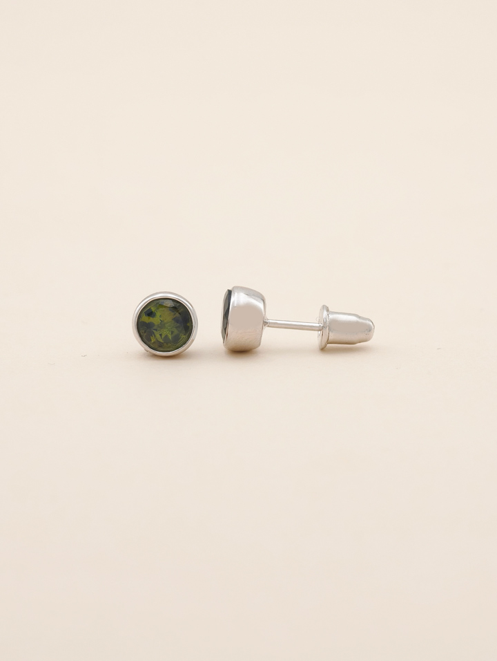 Natural Green Tourmaline Bezel Set Solitaire S925 Stud Earrings