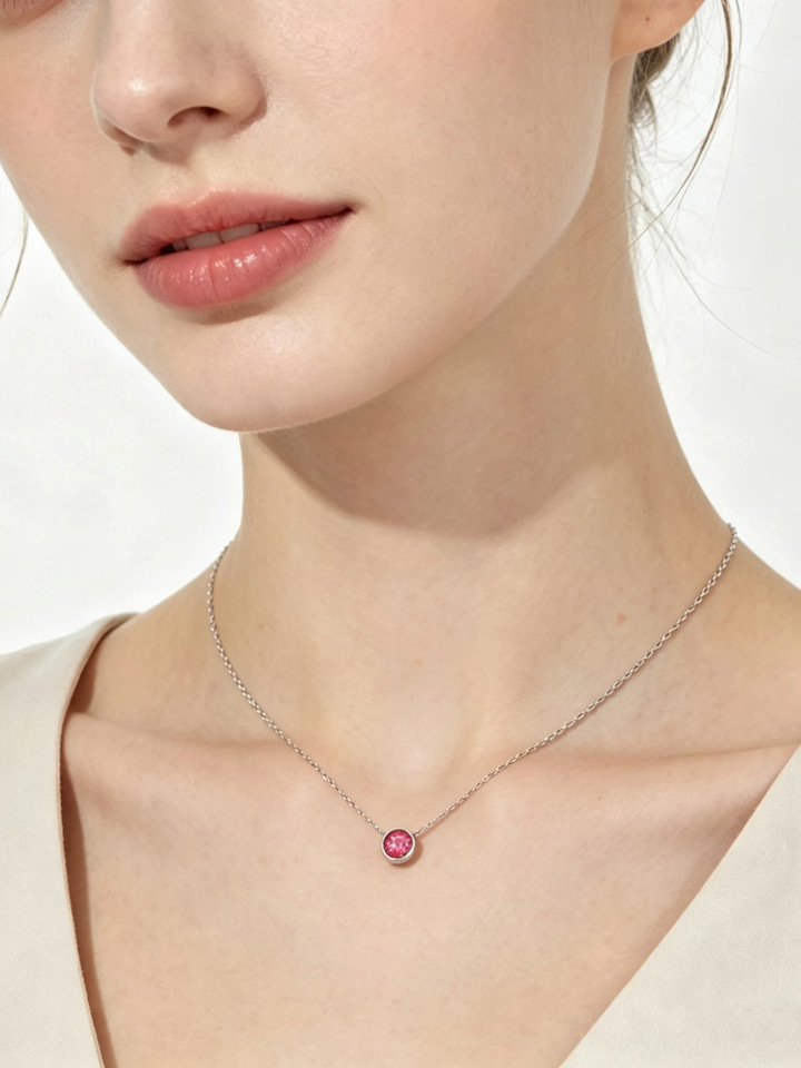 Collar Colgante Solitario Topacio Rosa Natural Engaste Bisel Plata 925