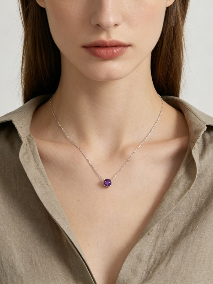 Collar Colgante Solitario Amatista Natural 4 Garras Plata 925