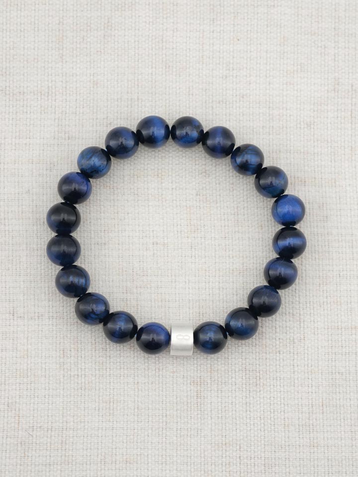 Blau-Tigerauge-Armband mit 925er Silber Röhrchen