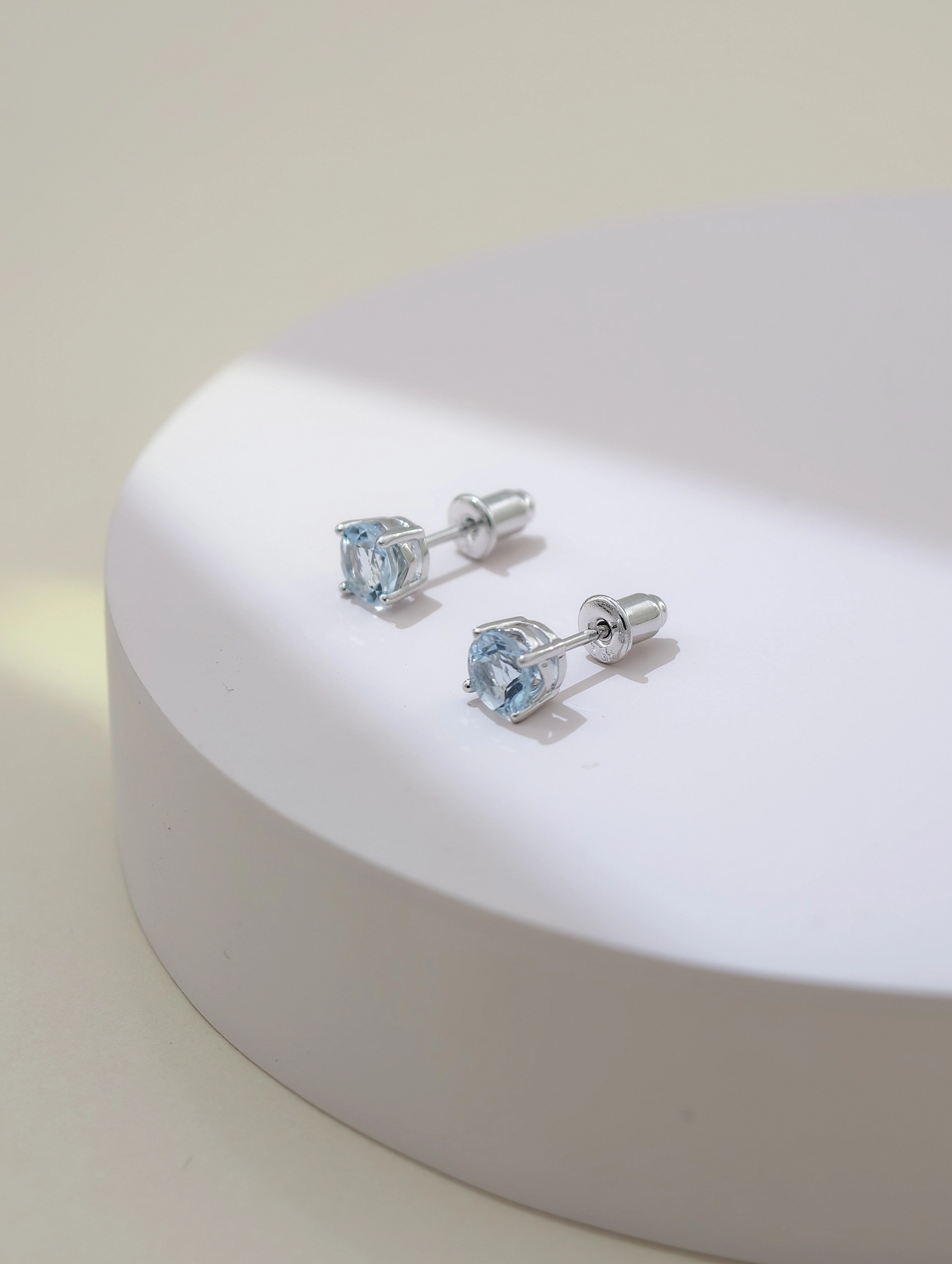 Natural Aquamarine 4-Prong Solitaire S925 Stud Earrings