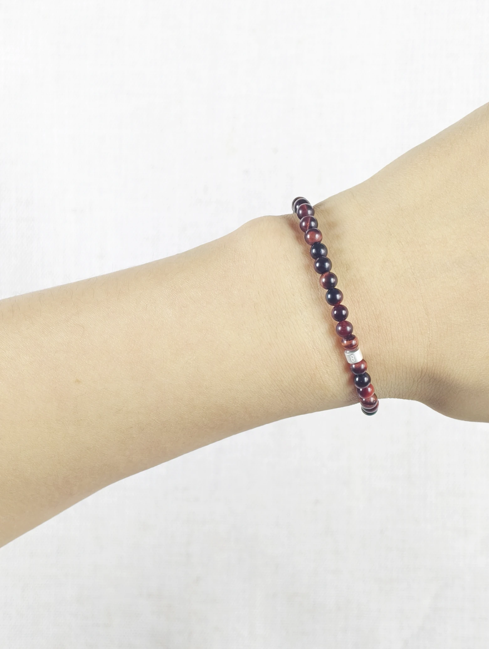 Rot-Tigerauge-Armband mit 925er Silber Röhrchen