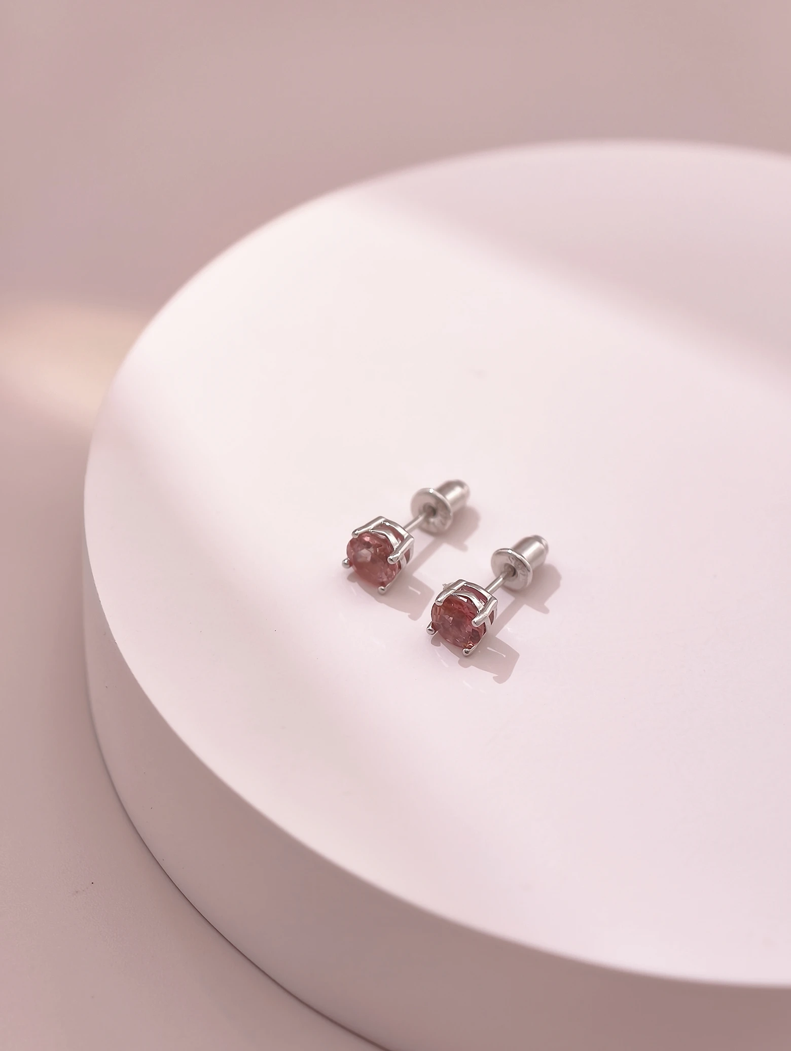 Natural Pink Tourmaline 4-Prong Solitaire S925 Stud Earrings