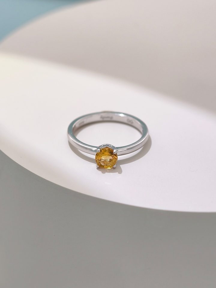 Natural Citrine 5mm Round Solitaire 4-Prong Ring S925