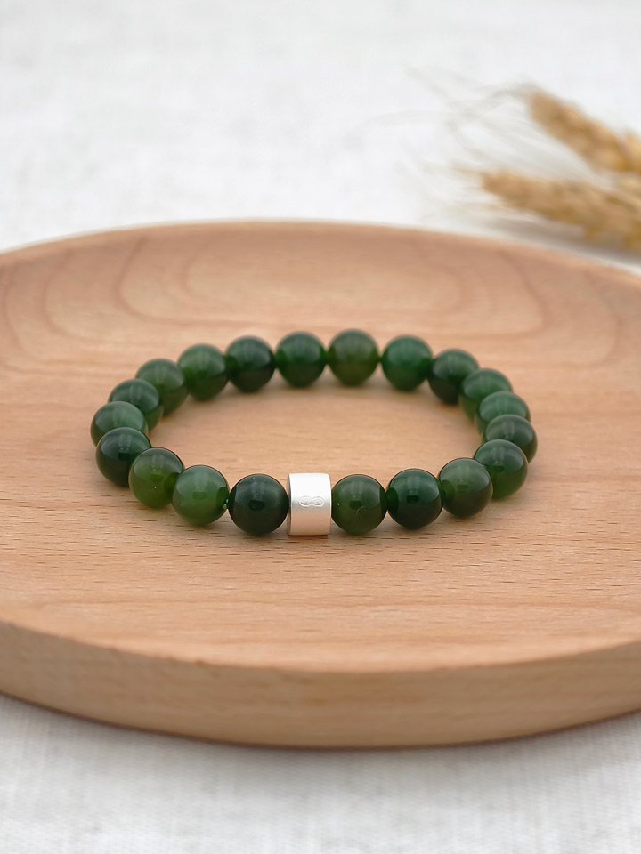 Bracelet Jade Vert Route de la Soie avec Tubes en Argent 925