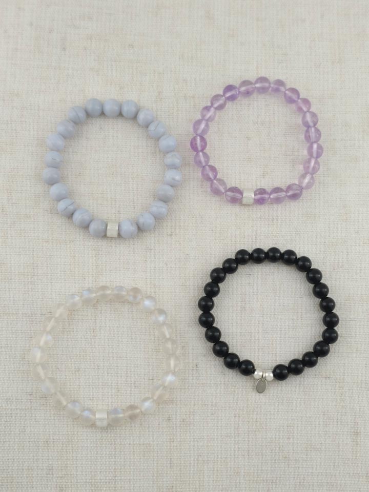 Calm Stability Gemstone & 925 Silver Bracelet Stack