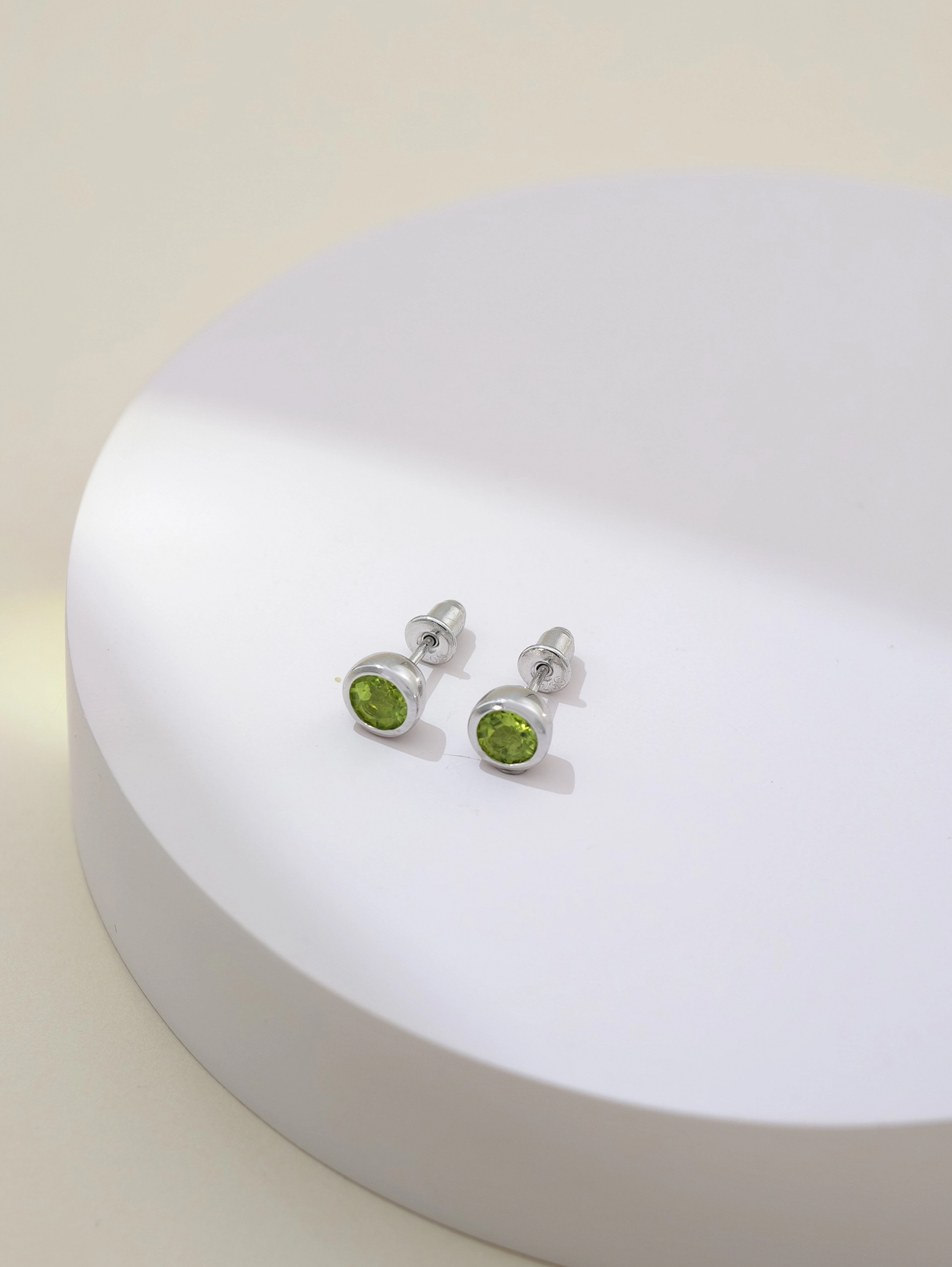 Natural Peridot Bezel Set Solitaire S925 Stud Earrings