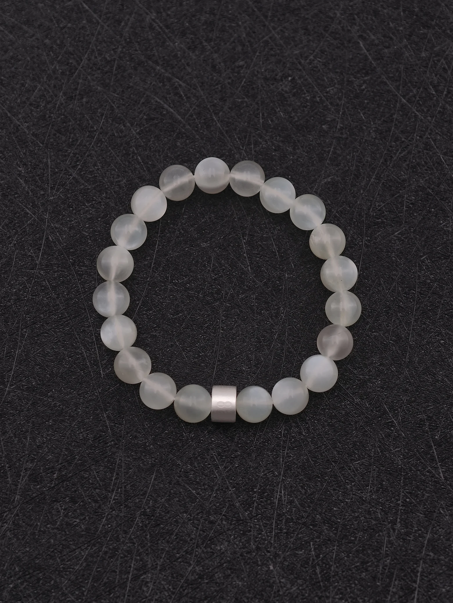 Pulsera de Piedra Luna Arcoíris con Destello Blanco y Tubos de Plata 925
