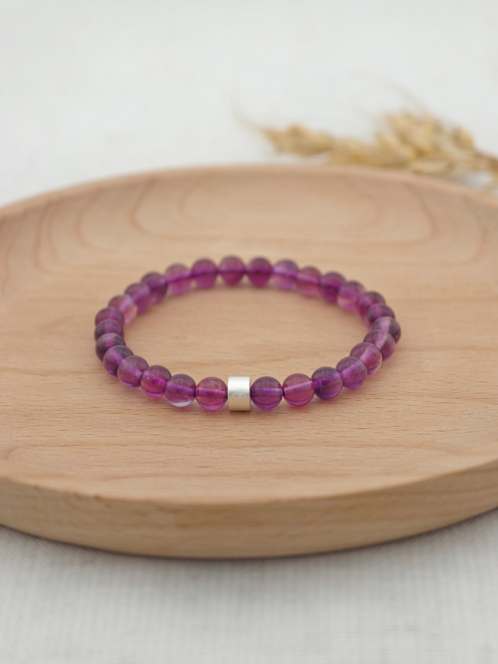 Purple Fluorite Energy Bracelet with 925 Silver Tubes