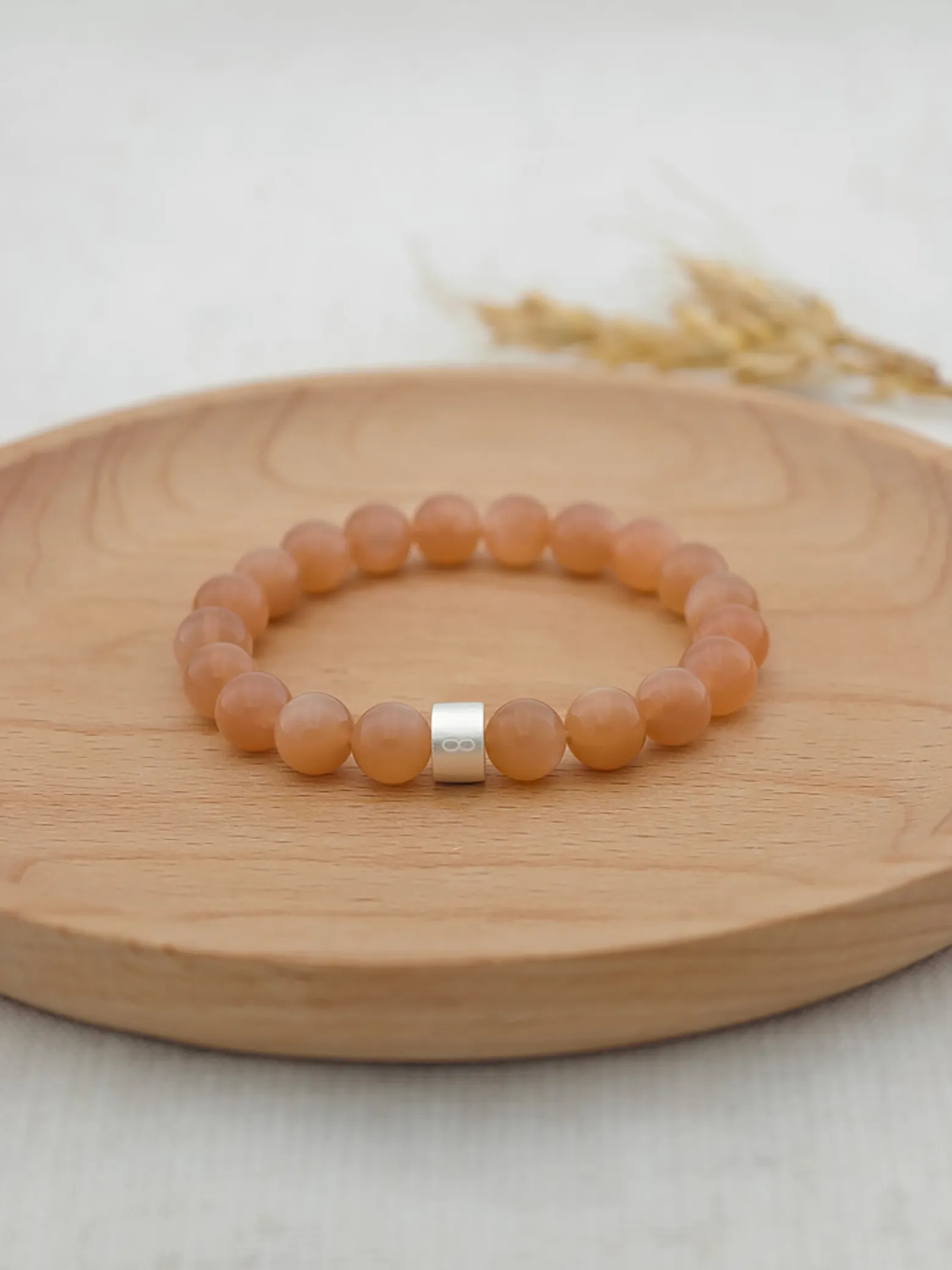 Orange Moonstone Energy Bracelet with 925 Silver Tubes