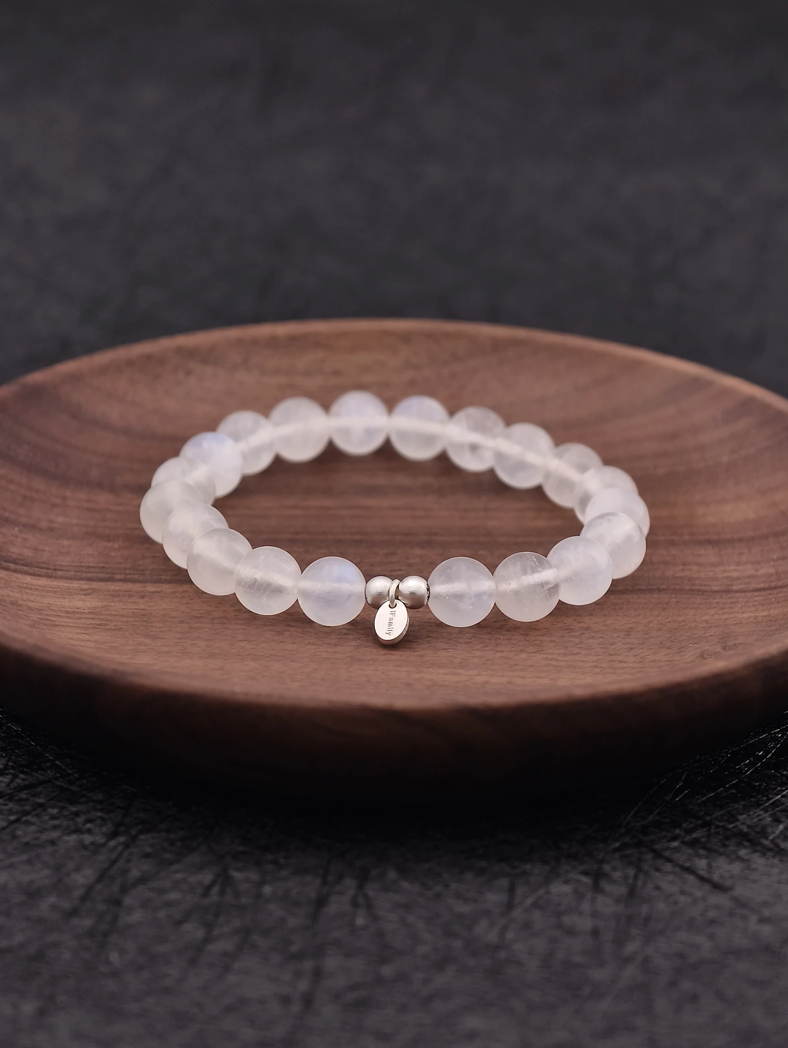 Regenbogen-Mondstein mit Blauschimmer 925er Sterlingsilber Armband
