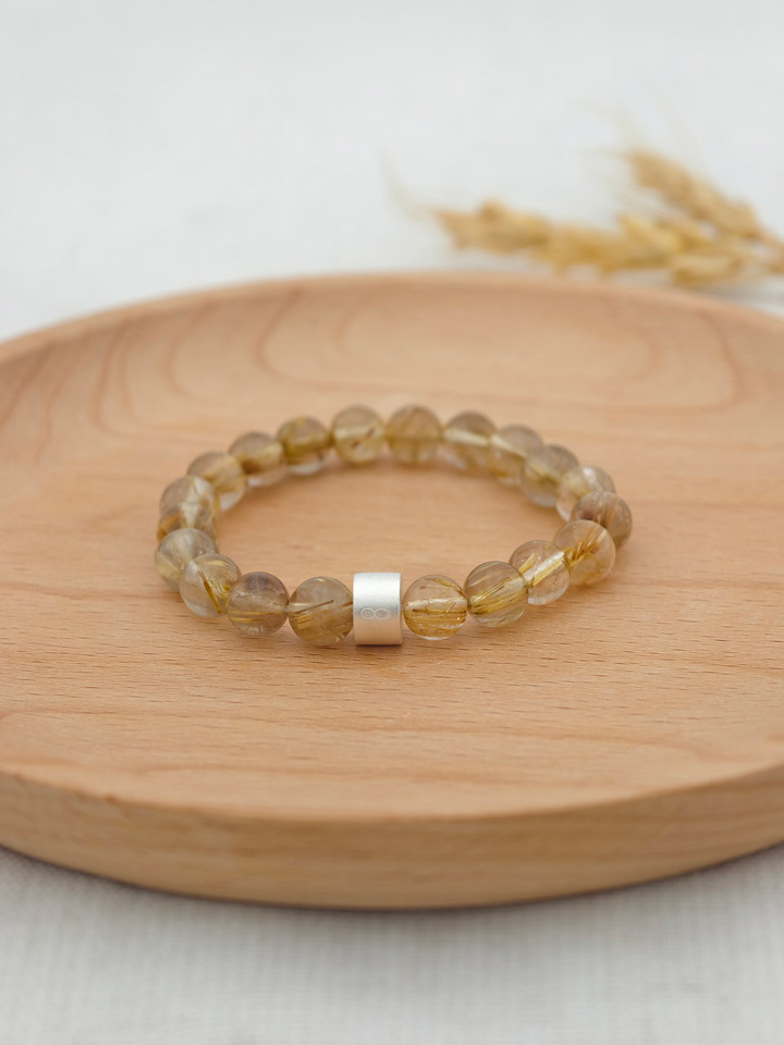 Premium Golden Rutilated Quartz Energy Bracelet with 925 Silver Tubes