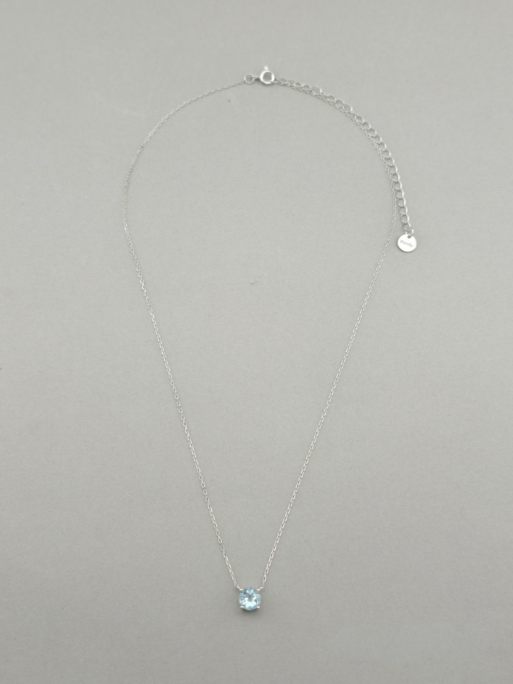 Natural Aquamarine 4-Prong Solitaire Pendant Necklace S925