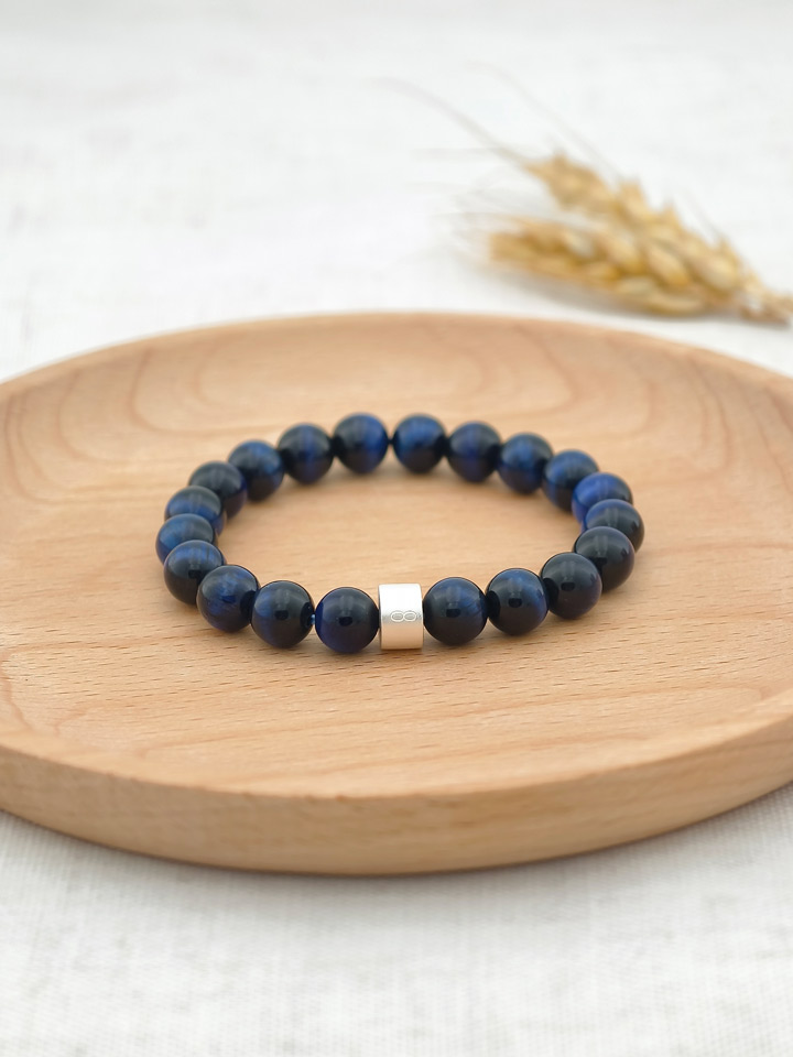 Blau-Tigerauge-Armband mit 925er Silber Röhrchen