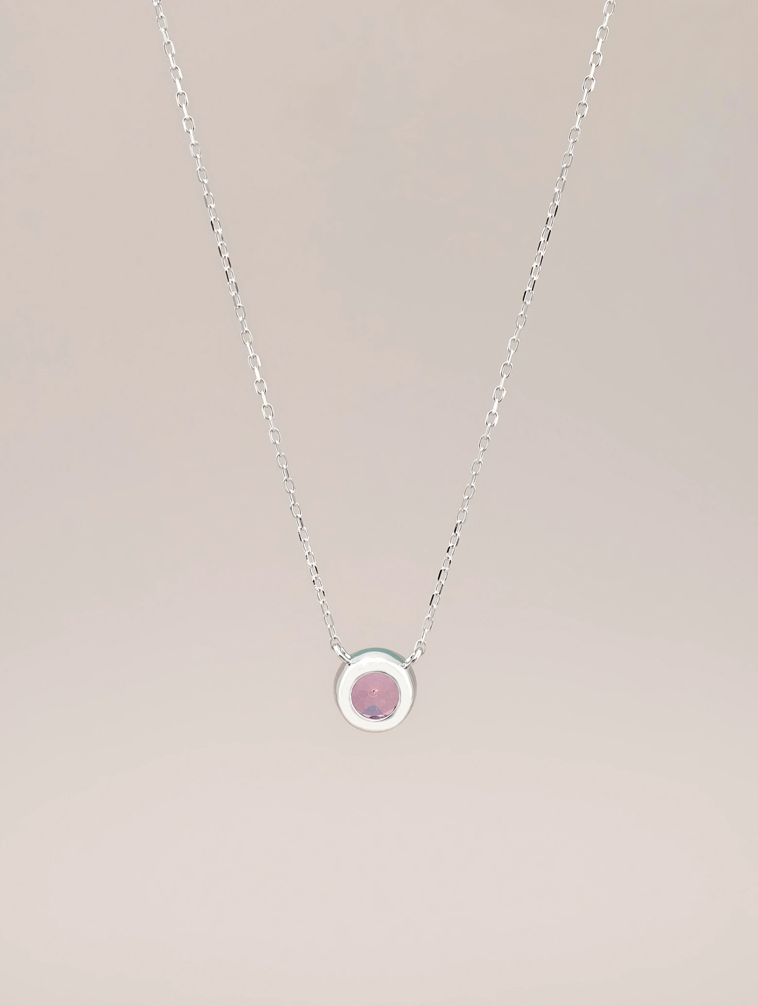 Collar Colgante Solitario Topacio Rosa Natural Engaste Bisel Plata 925