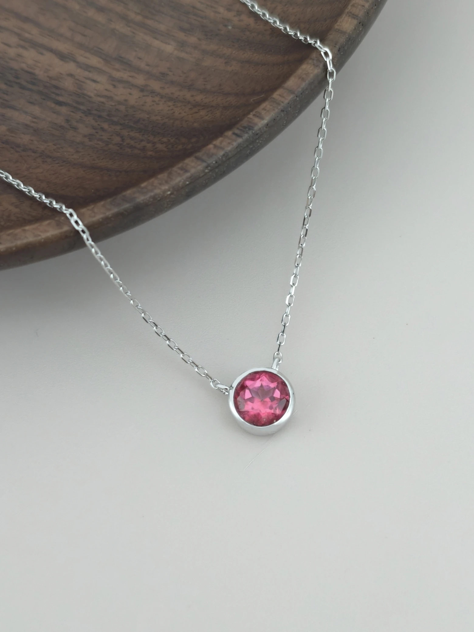 Collar Colgante Solitario Topacio Rosa Natural Engaste Bisel Plata 925