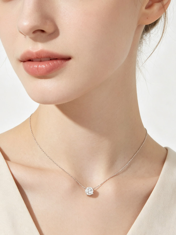 Collier Pendentif Solitaire Moissanite 4 Griffes Argent 925