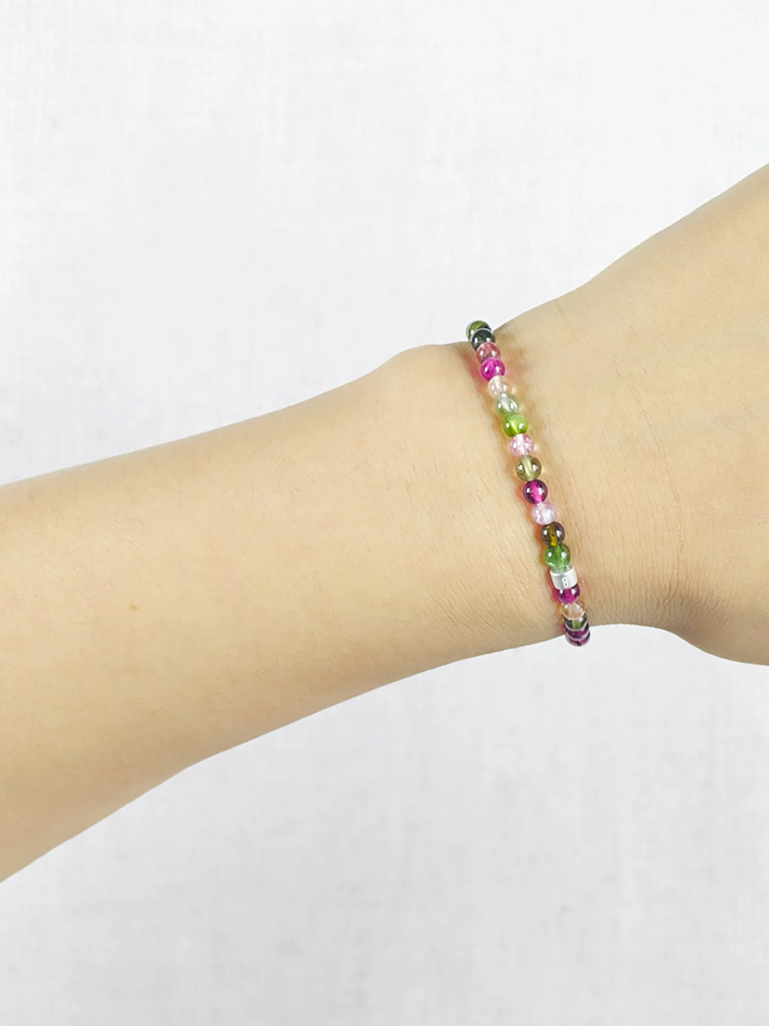 Rainbow Tourmaline Energy Bracelet with 925 Silver Tubes