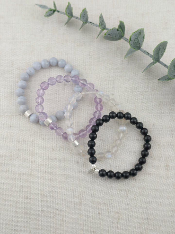 Calm Stability Gemstone & 925 Silver Bracelet Stack