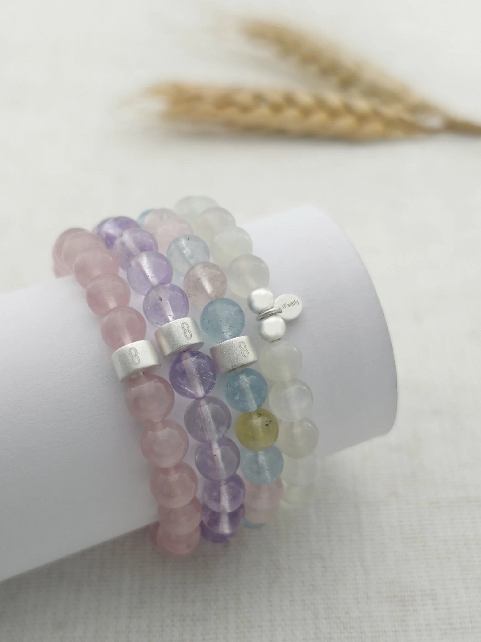 Love & Calm Gemstone & 925 Silver Bracelet Stack