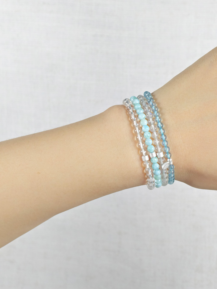 Ocean Heart Gemstone & 925 Silver Bracelet Stack