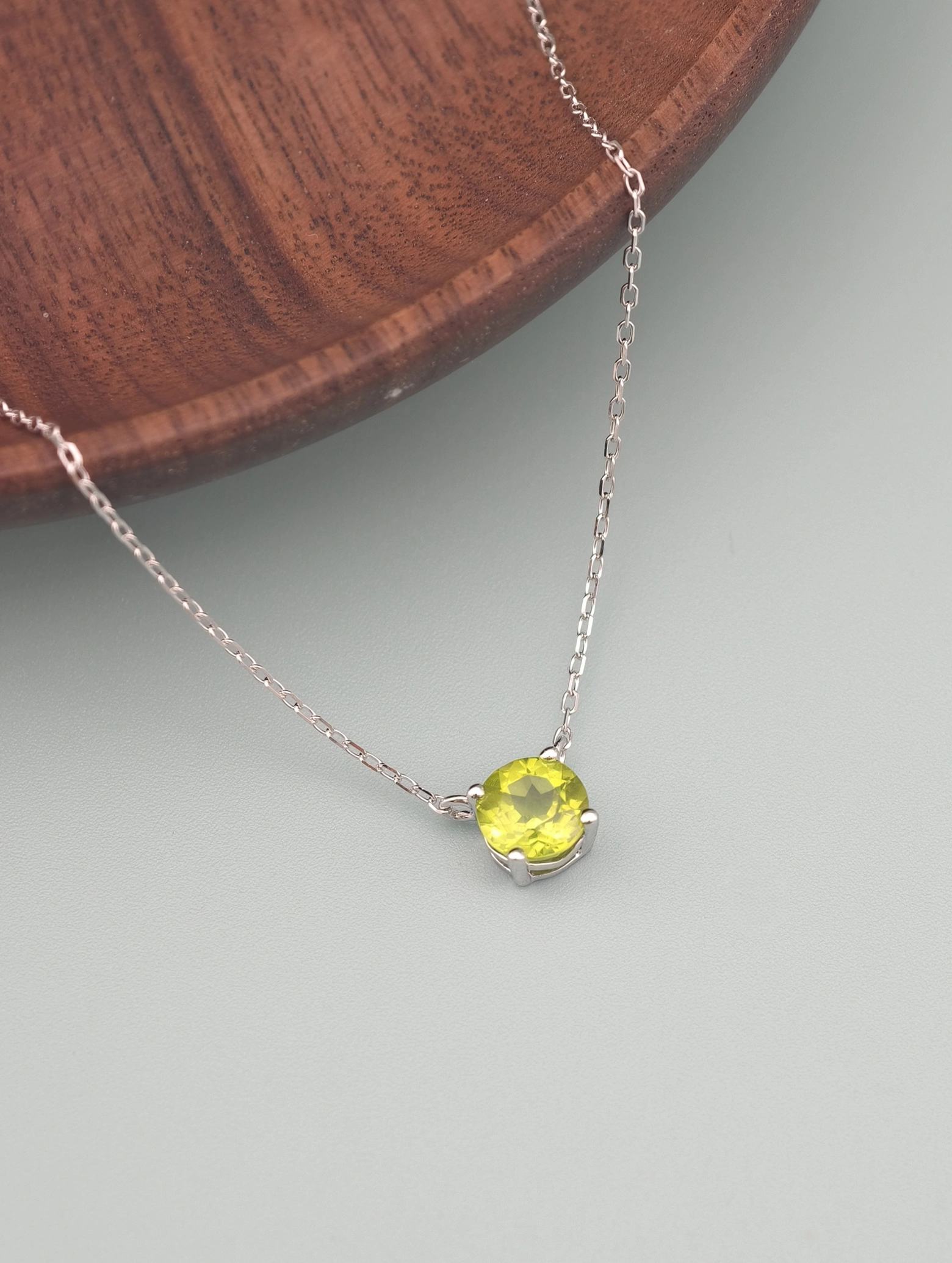 Natural Peridot 4-Prong Solitaire Pendant Necklace S925