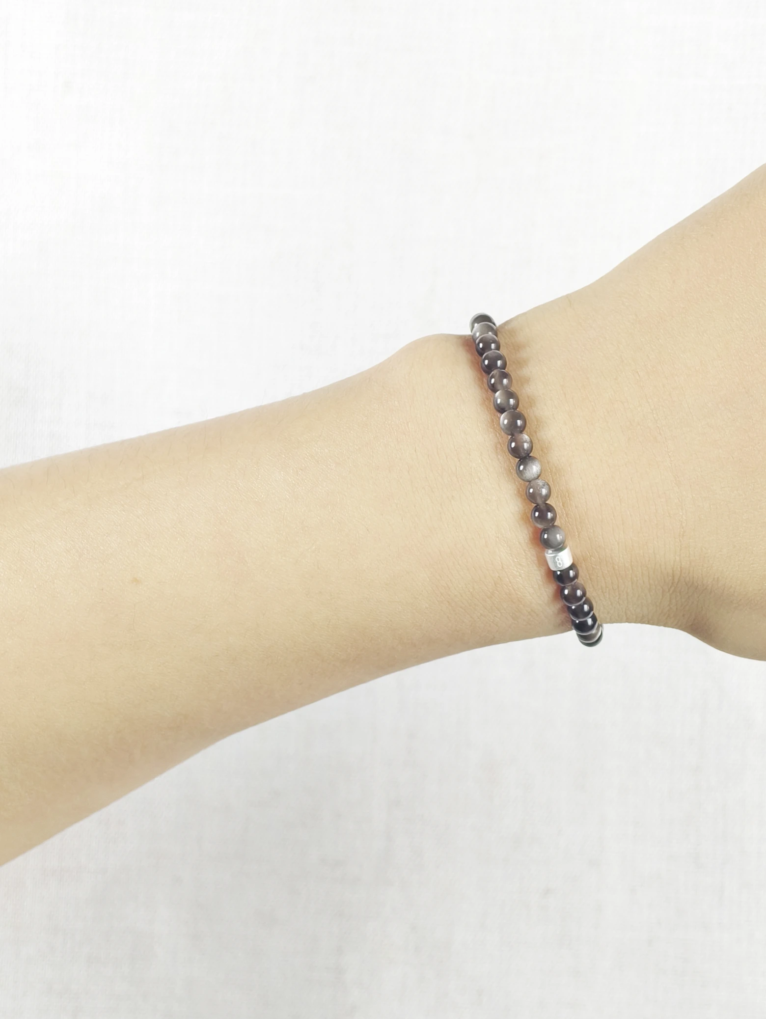 Silberglanz-Obsidian-Armband mit 925er Silber Röhrchen
